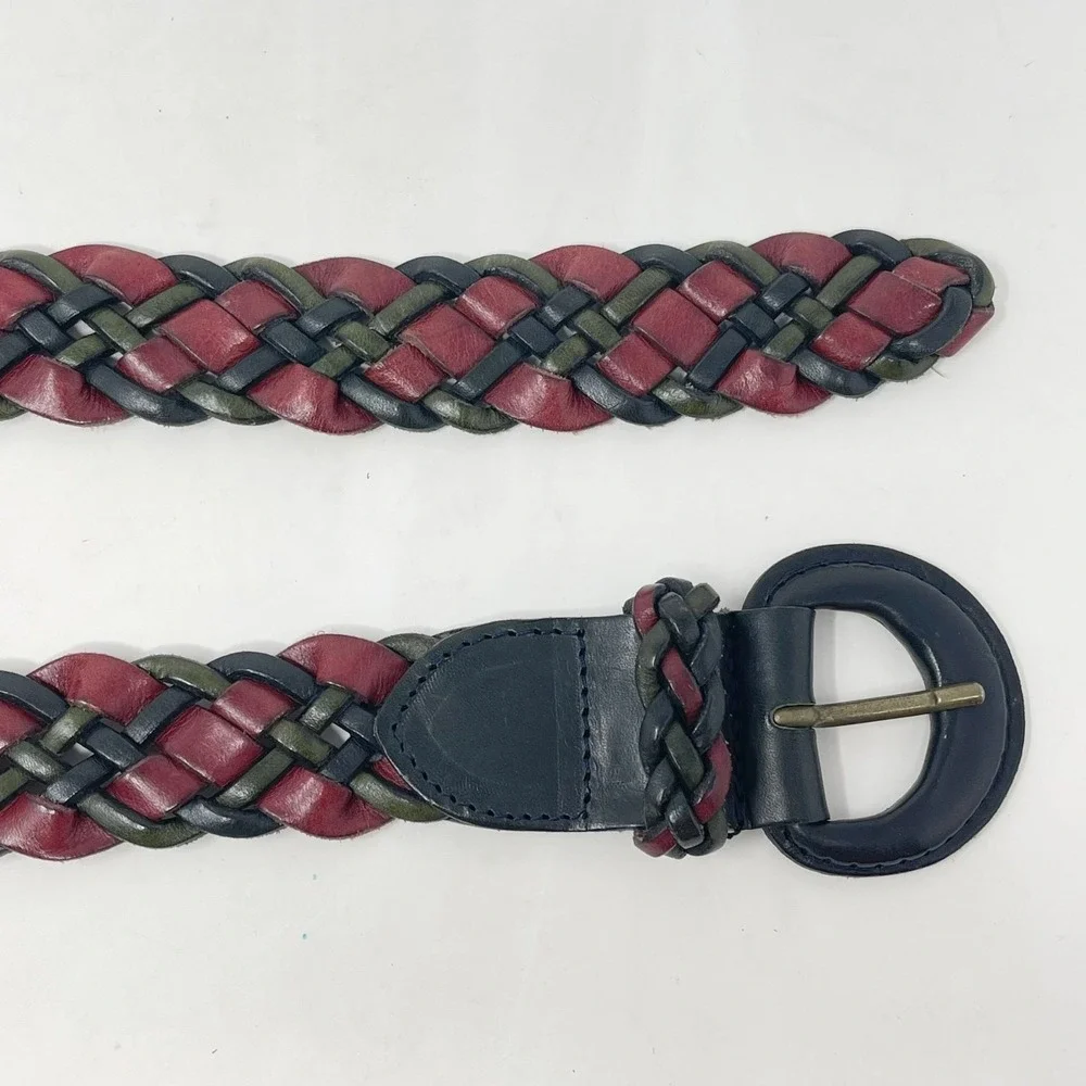 VTG Turkish Collection Braided Belt Wms Small Red Multi Leather Woven 90s Grunge